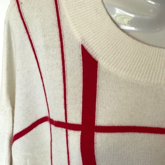Equipment Wool Cashmere Sweater Womens Large White Oversized Crew Neck Red Cozy - Picture 6 of 11